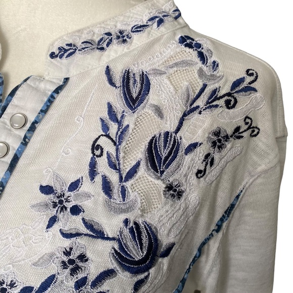 FREE PEOPLE White and Blue Sundance Kid Henley Top XSmall - Picture 8 of 15